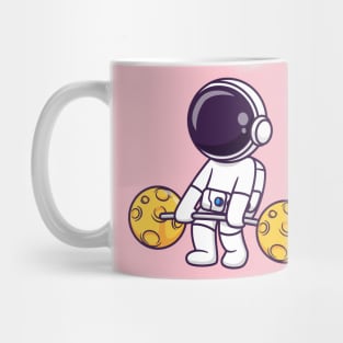 Cute Astronaut Lifting Moon Barbell Cartoon Mug